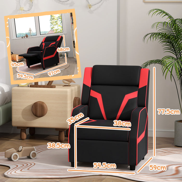 Kids 2-in-1 Recliner Chair with Backrest and Footrest - Premium PU Leather, Convenient Armrests - Perfect for Children Aged 3 to 9, Sleek Black Design