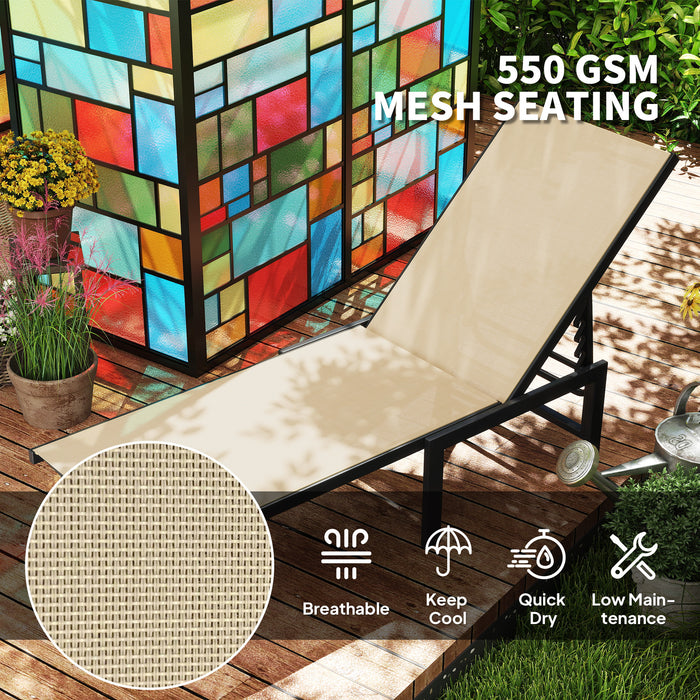 Outsunny Set of Two Reclining Sun Loungers - Khaki