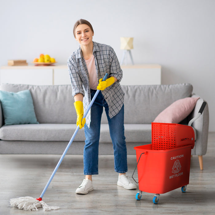 20L Mop Bucket with Wringer System - Portable Wheeled Floor Cleaning Solution with Dual Water Separation - Ideal for Efficient and Hygienic Home or Commercial Use