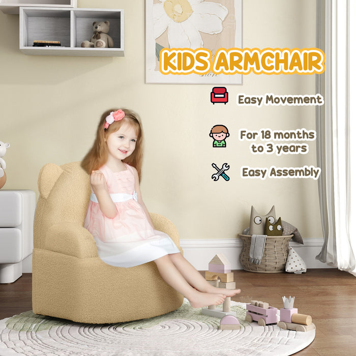 Bear Shaped Toddler Armchair - Plush Kids Chair for Playroom, Bedroom, Living Room - Ideal for Ages 18 Months to 3 Years in Khaki