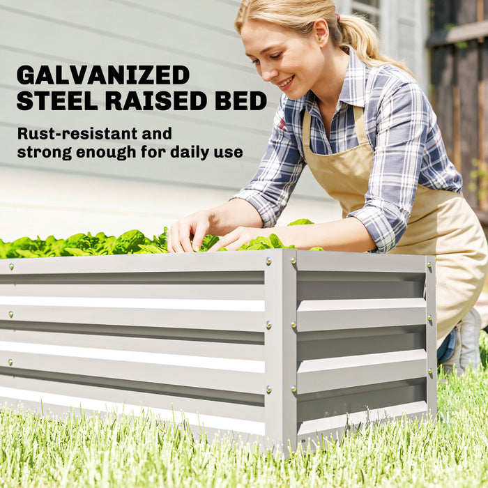 Outsunny Small Greenhouse with Raised Garden Bed, Galvanised Walk-in Greenhouse with Roll Up Windows, 141 x 141 x 190 cm, White
