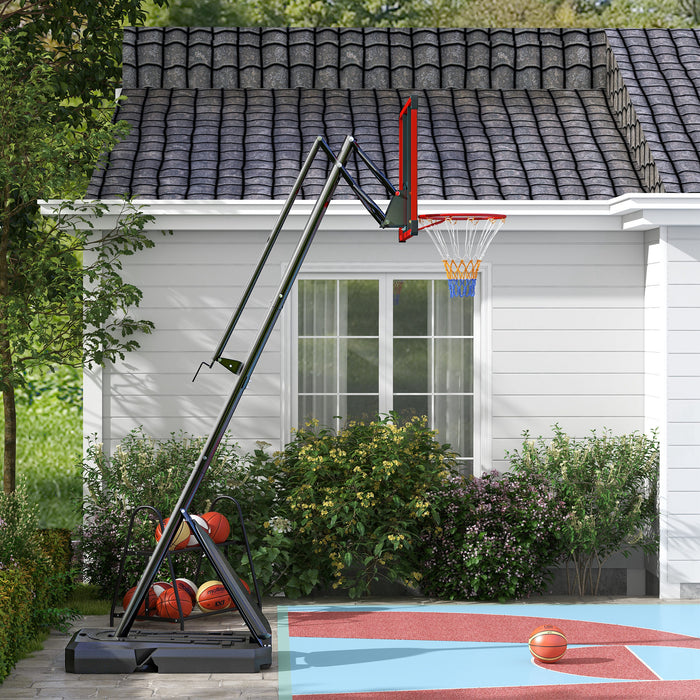 Adjustable Basketball Hoop 2.4-2.9m - Stand with Weighted Base, Wheels, Red - Perfect for Home or School Sports Outdoor Fun