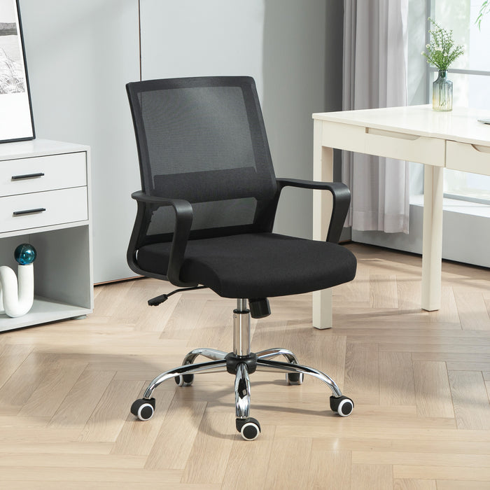 Vinsetto Home Office Chair and Computer Desk Set, Mesh Chair with Swivel Wheels, Study Desk with Storage Shelf, Rustic Brown and Black