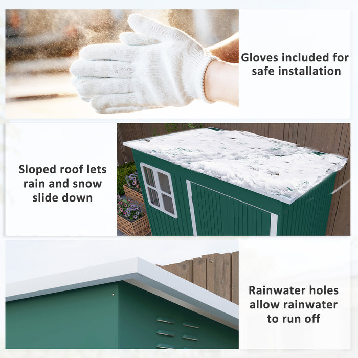 Outsunny 8.5 x 6ft Storage Shed Galvanised Steel Garden Shed, Metal Shed with Foundation Kit, Window, Lockable Wide Doors and Air Vents for Outdoor Patio, Green