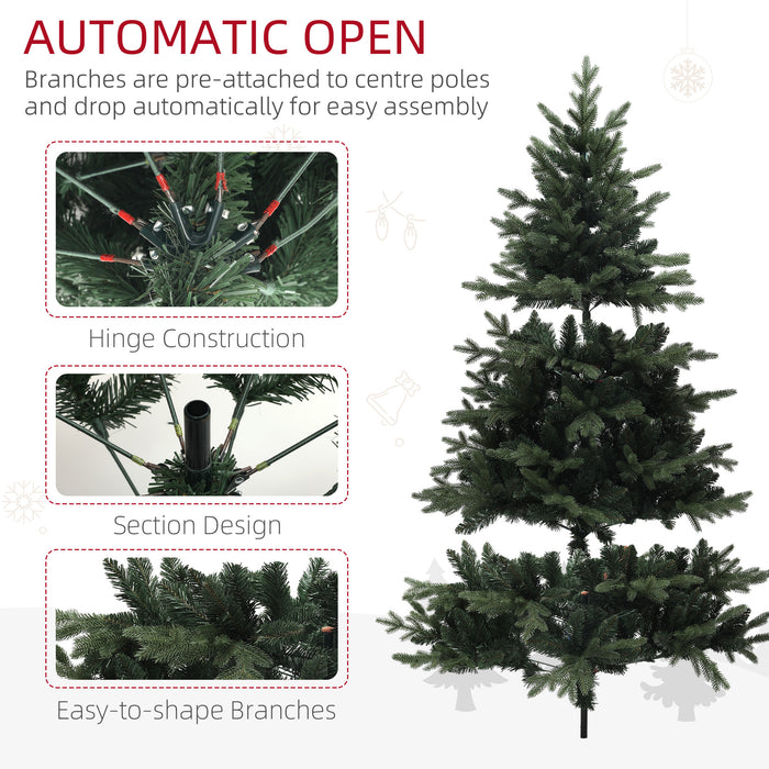 HOMCOM 6ft Artificial Spurce Christmas Tree with 1696 Branch Tips and Foldable Steel Base, Realistic Hinged Tree, Holiday Décor for Home Office, Green