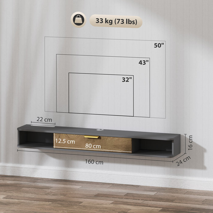 HOMCOM 140 cm Floating TV Stand with Storage - Charcoal Grey