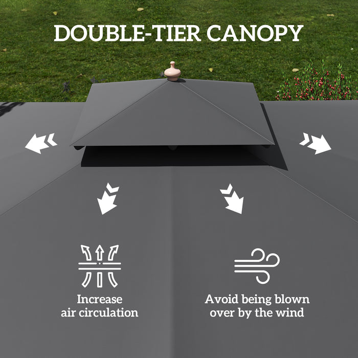 Outsunny 3x3(m) Garden Sun Umbrella with Double Tier - Black