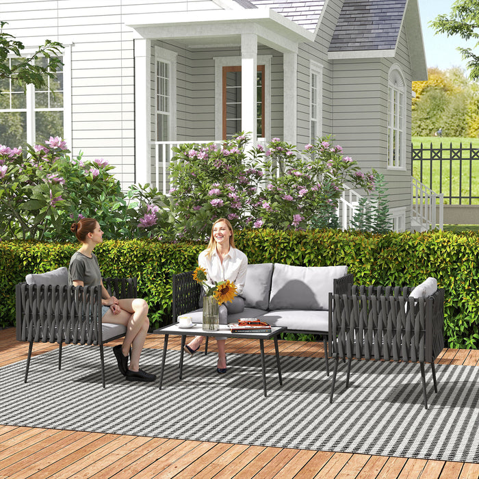 Outsunny 4-Piece Garden Furniture Set with Cushions - Light Grey