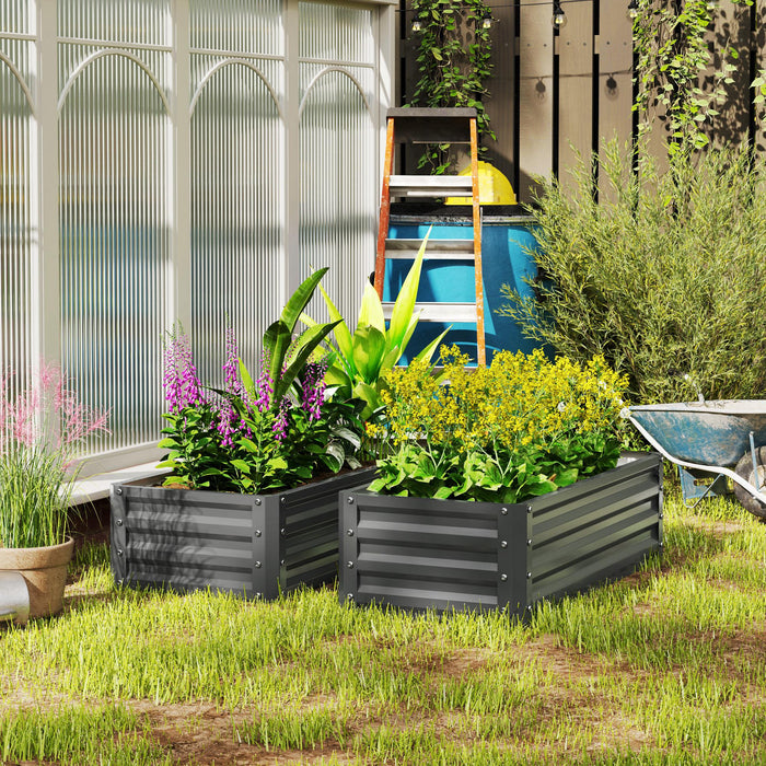 Outsunny Set of Two 110 x 50cm Steel Planter Boxes -  Light Grey
