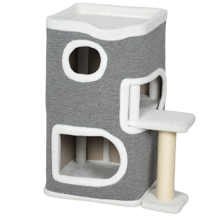 PawHut 75 cm Cat Tree, Cat Tower Condo for Indoor Cats with Scratching Post, Jumping Platform, Grey