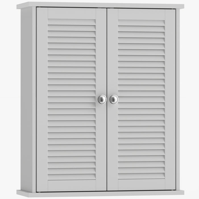 HOMCOM Bathroom Cabinet, Bathroom Wall Cabinet with Louvered Doors and Adjustable Shelf Storage for Kitchen, White