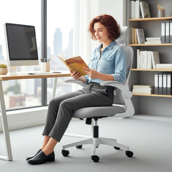 HOMCOM Ergonomic Office Chair with Foldable Backrest, 2D Headrest - Light Grey
