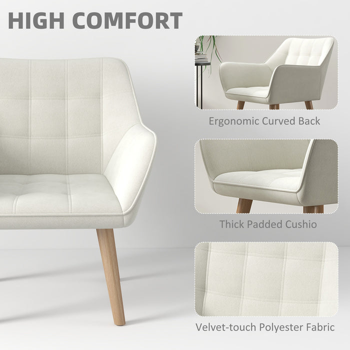 HOMCOM Accent Chair, Arm Chair with Wide Arms, Slanted Back, Thick Padding and Rubber Wooden Legs for Living Room, Cream White | Aosom UK