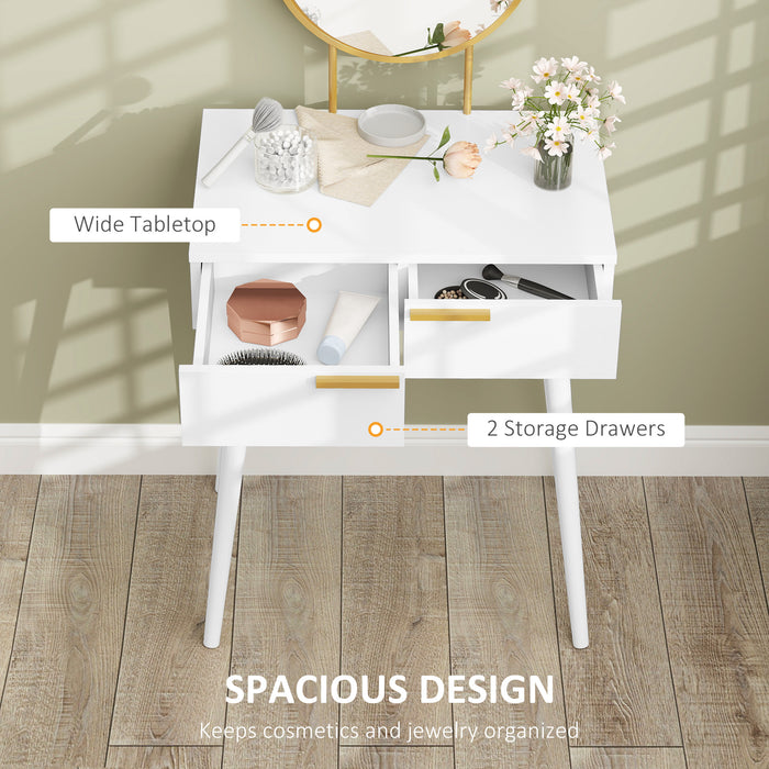 HOMCOM Dressing Table with Round Mirror - White