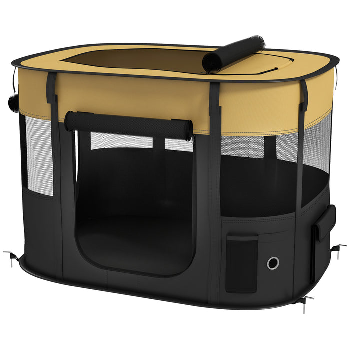 Portable Folding Dog Playpen with Carry Bag - Indoor/Outdoor Pet Enclosure, Bright Yellow - Convenient Space for Pets to Play and Rest