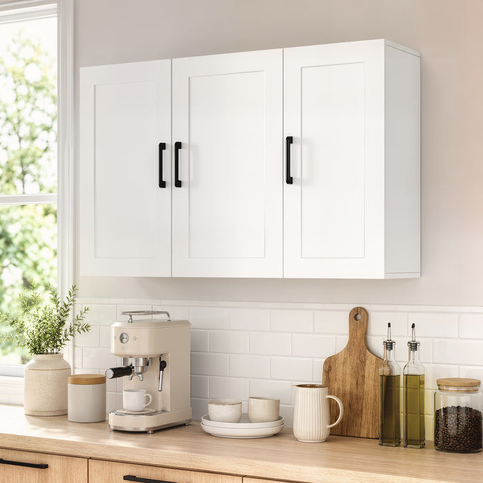 HOMCOM Bathroom Wall Cabinet, Wall Mounted Bathroom Cabinet, Over the Toilet Space Saver with Adjustable Shelves, White