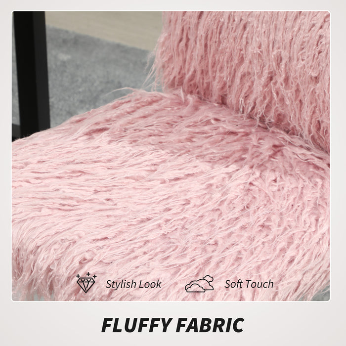 HOMCOM Plush Office Desk Chair, Modern Armless Swivel Vanity Chair with Adjustable Height for Home Office, Bedroom, Living Room, Pink