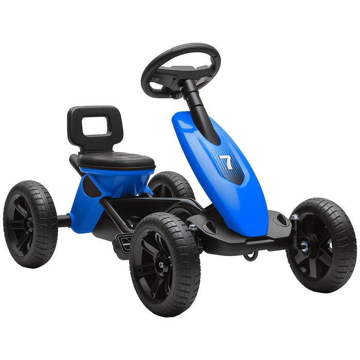 AIYAPLAY Pedal Go Kart for Kids 2-5 Years, with Silent EVA Wheels, Metal Frame, Blue