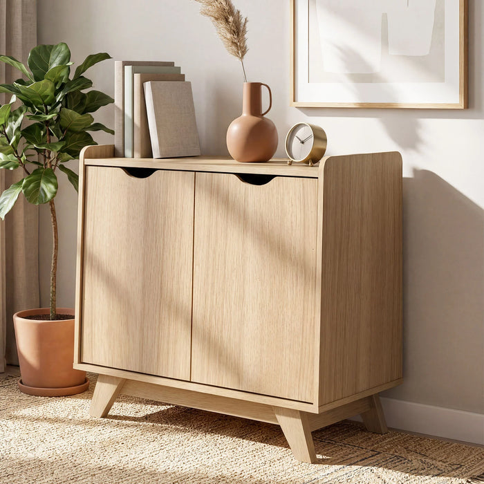 2 Door Modern Wooden Buffet Sideboard Organizer with Adjustable Shelf-