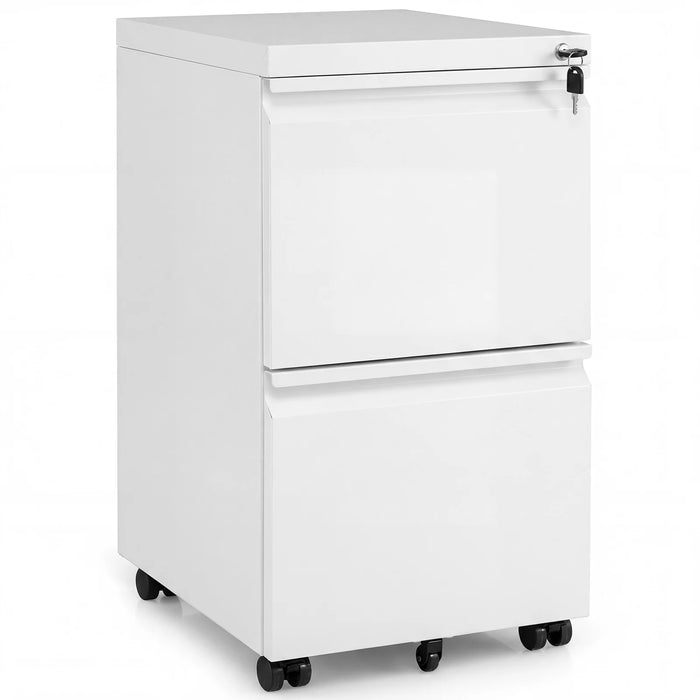 2-Drawer Mobile File Cabinet with 5 Casters and 2 Keys for A4-