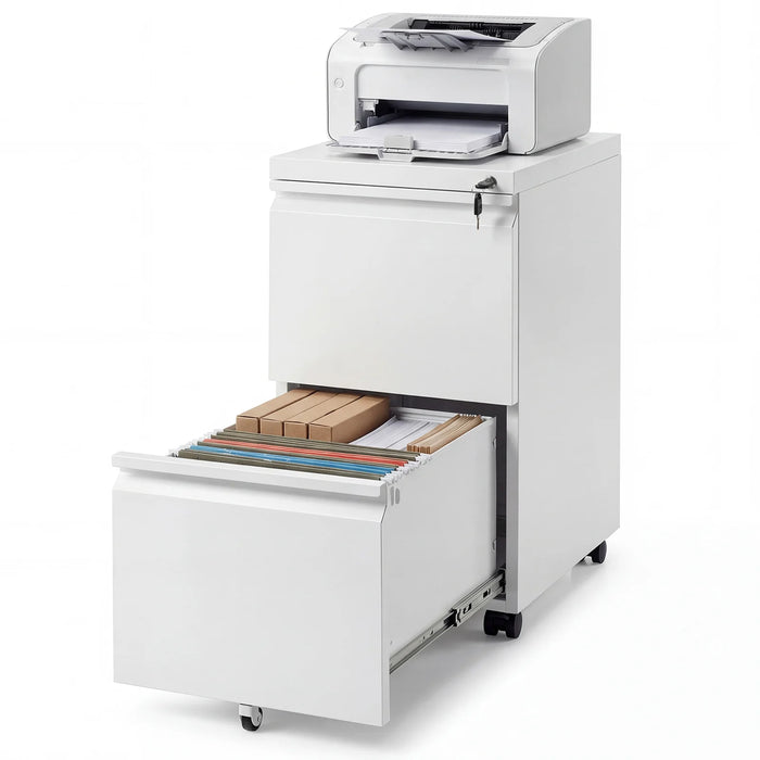2-Drawer Mobile File Cabinet with 5 Casters and 2 Keys for A4-