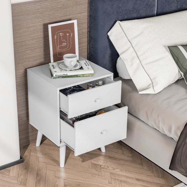 2-Drawer Nightstand Set of 2 with Solid Rubber Wood Legs-
