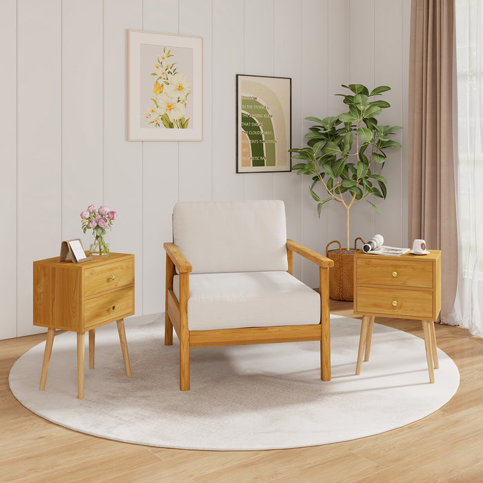 2-Drawer Nightstand Set of 2 with Solid Wood Legs-
