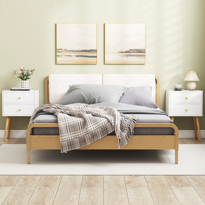 2-Drawer Nightstand Set of 2 with Solid Wood Legs-