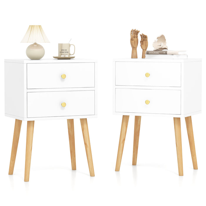 2-Drawer Nightstand Set of 2 with Solid Wood Legs-