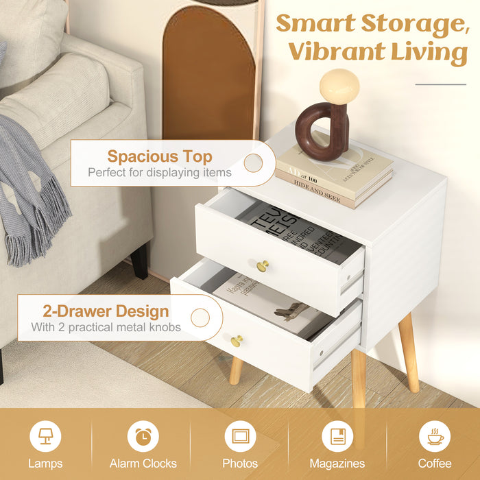 2-Drawer Nightstand Set of 2 with Solid Wood Legs-