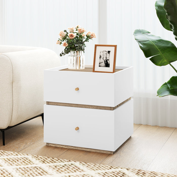2-Drawer Modern Bedside Table with Storage Compact Floor Night Table