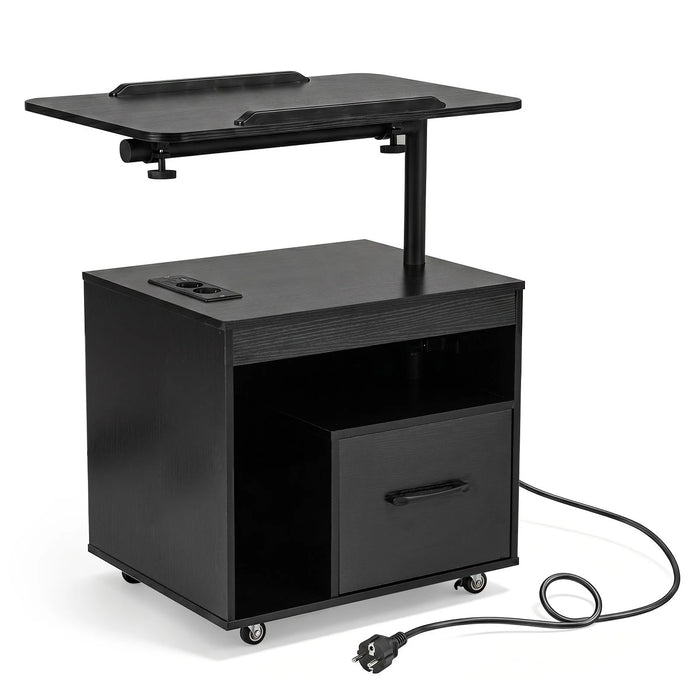 Set of 2 Nightstand with Charging Station and Rotatable Tabletop for Bedroom-