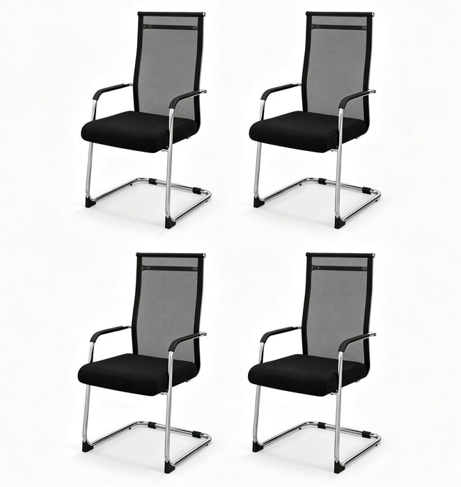 Set of 4 Office Guest Chairs with Metal Sled Base and Armrests-