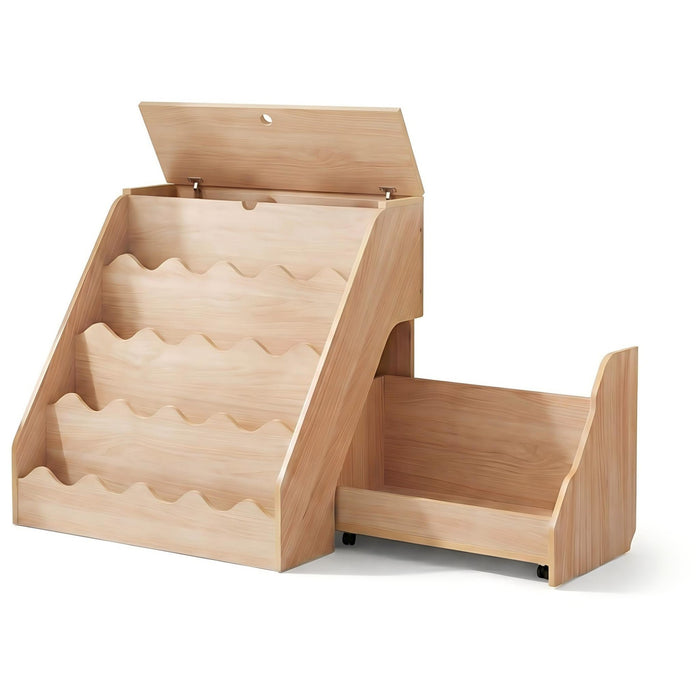 2-In-1 Kids' Bookshelf and Toy Storage Organizer with Rolling Drawer Cart and 4 Tier Book Shelf-Natrual