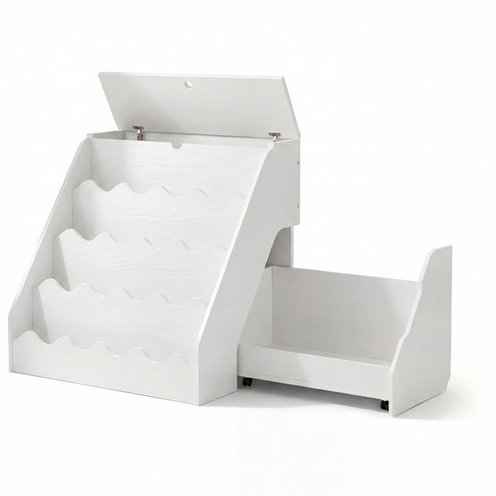 2-In-1 Kids' Bookshelf and Toy Storage Organizer with Rolling Drawer Cart and 4 Tier Book Shelf-Natrual