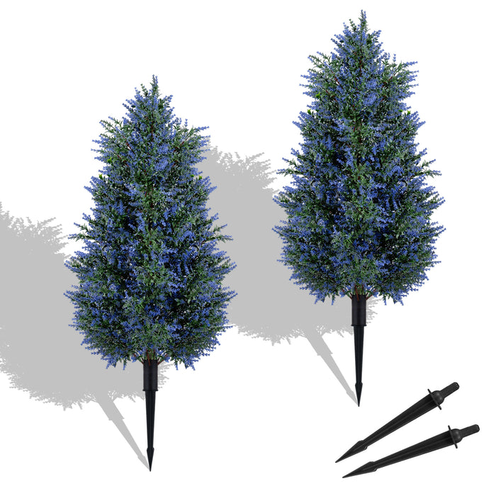 2 Pack 100cm Artificial Lavender Topiary Trees with Ground Spikes