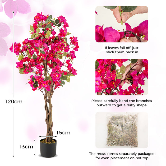 2 Pack 120 CM Artificial Bougainvillea Tree with Blooming Flowers-