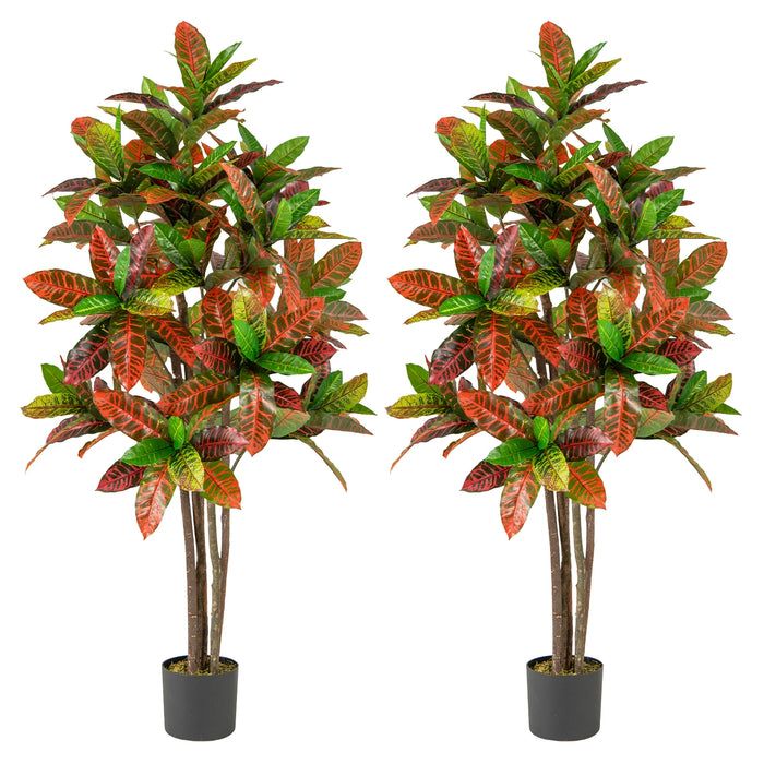 2 Pack 150cm Artificial Croton Plant with Multi-colored PEVA Leaves