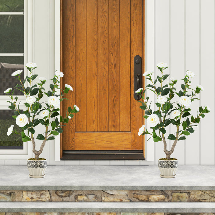 2 Pack 90 CM Artificial Camellia Tree with Blooming Flower-