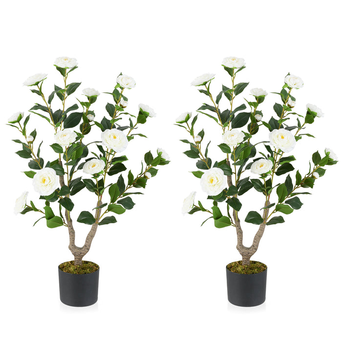 2 Pack 90 CM Artificial Camellia Tree with Blooming Flower-