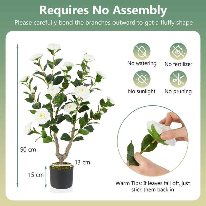 2 Pack 90 CM Artificial Camellia Tree with Blooming Flower-