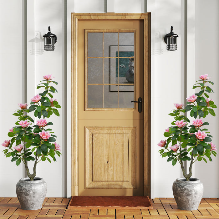 2 Pack Artificial Magnolia Tree Faux Flower Plant in Nursery Pot-