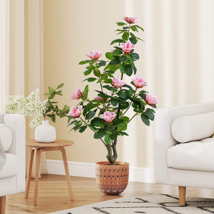 2 Pack Artificial Magnolia Tree Faux Flower Plant in Nursery Pot-