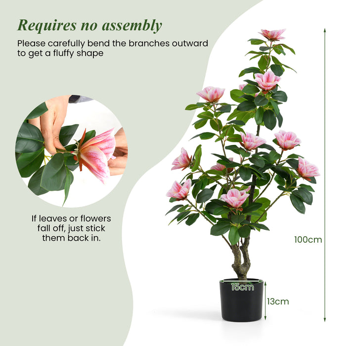 2 Pack Artificial Magnolia Tree Faux Flower Plant in Nursery Pot-