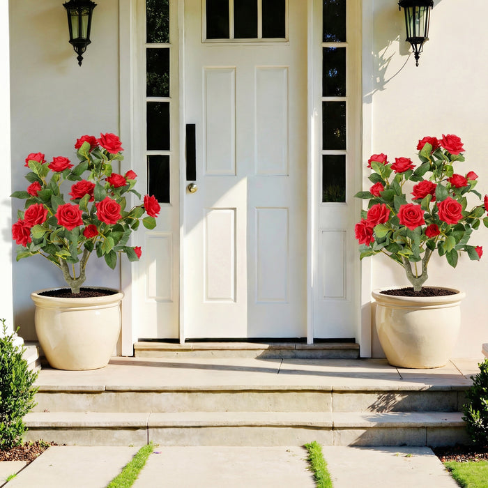2 Pack Artificial Rose Flower Trees 80 CM Fake Shrub Plants-