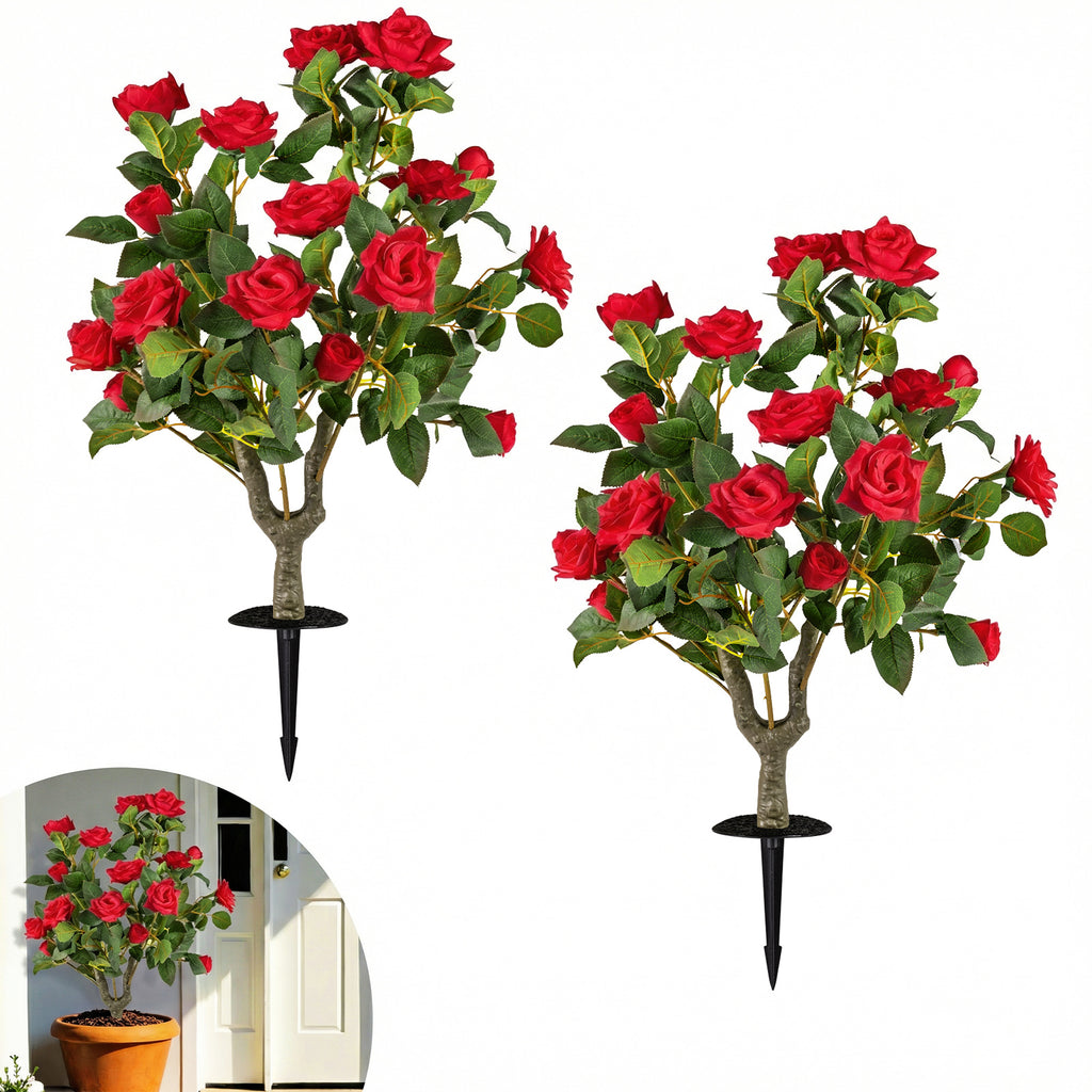 2 Pack Artificial Rose Flower Trees 80 CM Fake Shrub Plants-