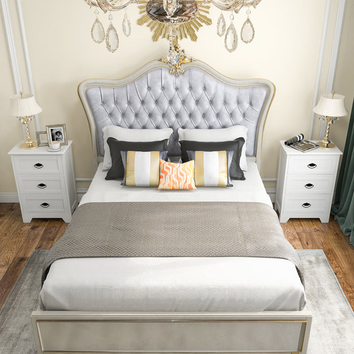 2 Pack Vintage 3-Tier Nightstand with Exquisite Metal Handles-Black