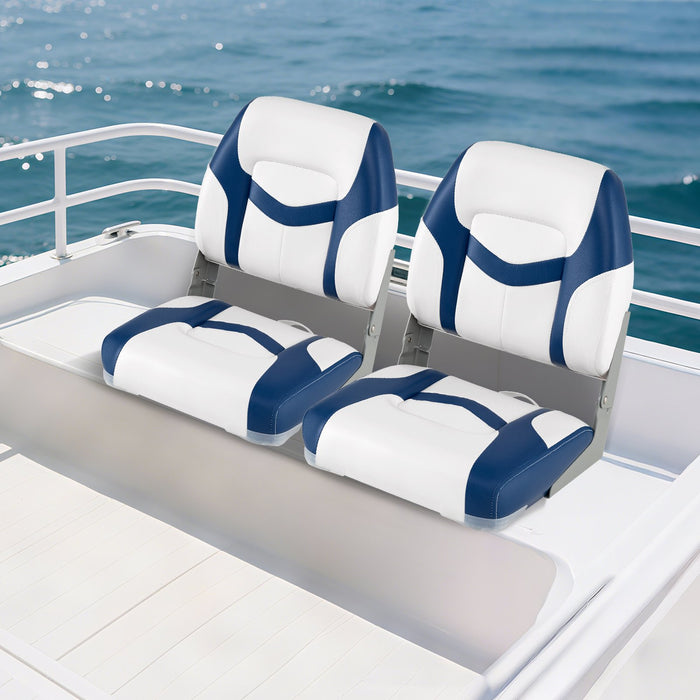 2-Pack Fold-down Low Back Boat Chairs with Waterproof PVC Leather and Thick Sponge Padding-