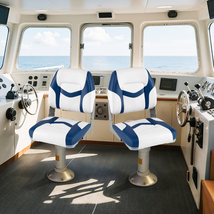 2-Pack Fold-down Low Back Boat Chairs with Waterproof PVC Leather and Thick Sponge Padding-