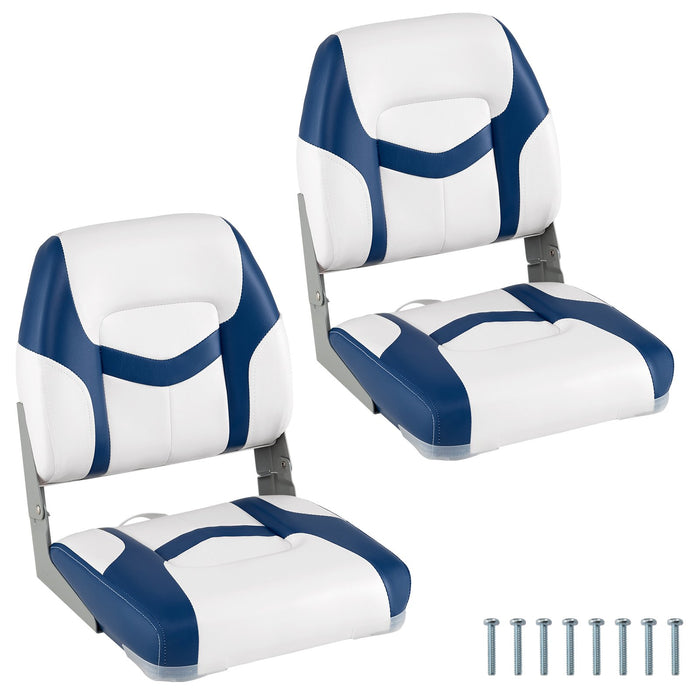2-Pack Fold-down Low Back Boat Chairs with Waterproof PVC Leather and Thick Sponge Padding-